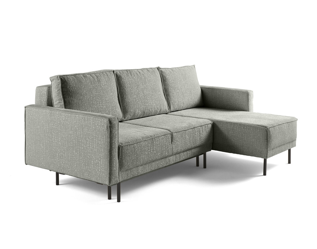 Canapé d'angle convertible avec coffre en tissu velours relief Charlie