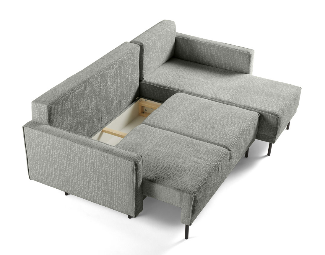 Canapé d'angle convertible avec coffre en tissu velours relief Charlie