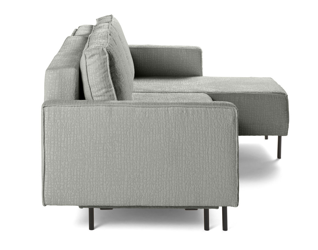 Canapé d'angle convertible avec coffre en tissu velours relief Charlie