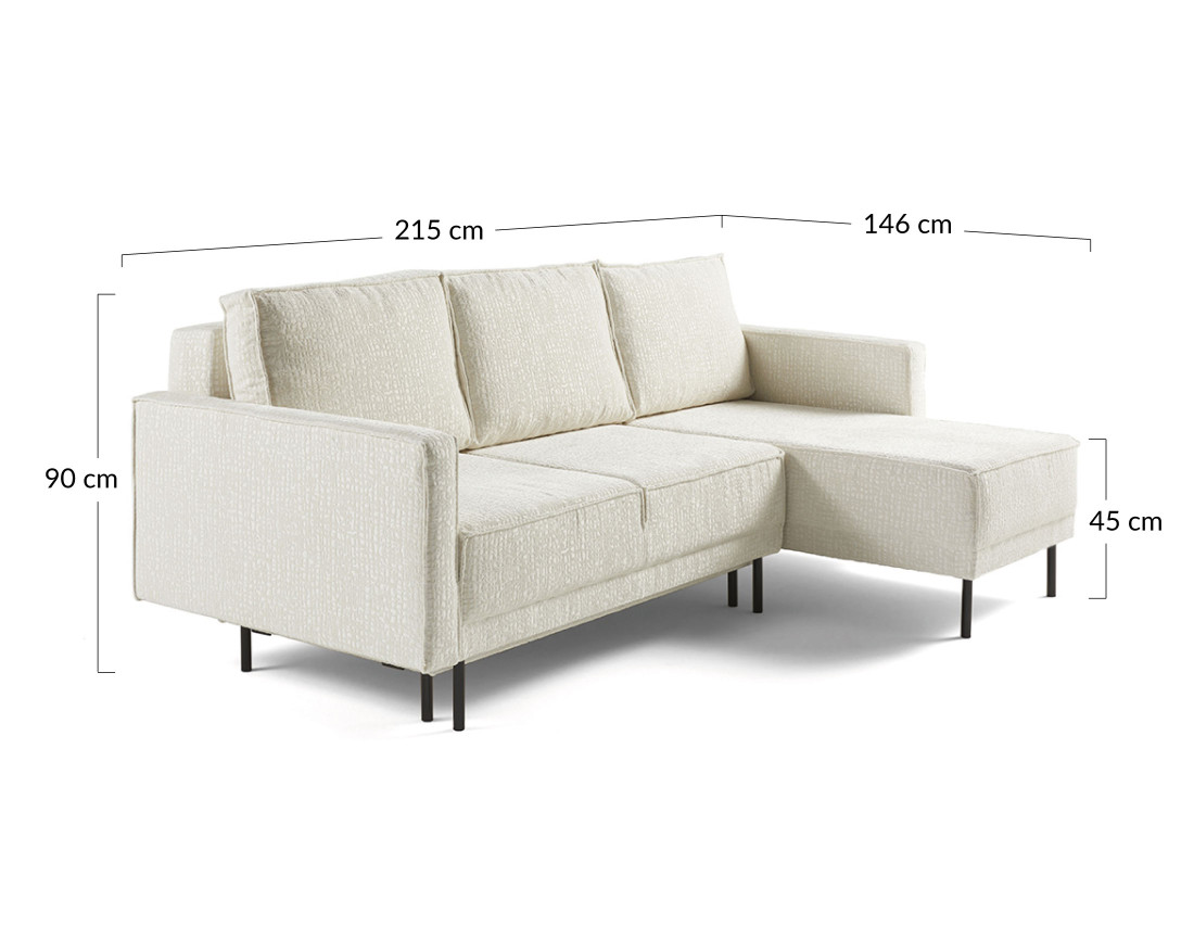 Canapé d'angle convertible avec coffre en tissu velours relief Charlie