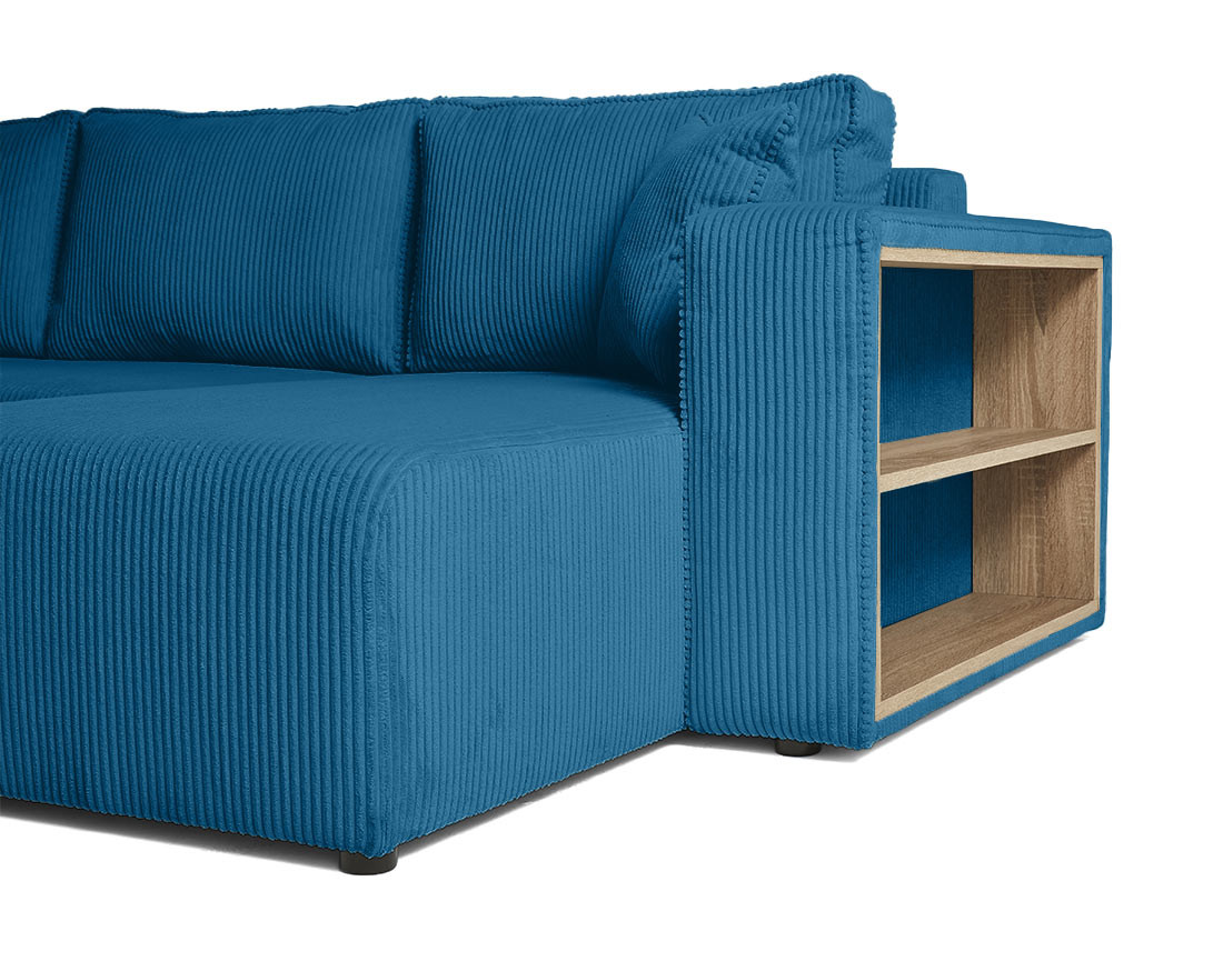 Canapé d'angle convertible en velours côtelé avec poufs Topaze