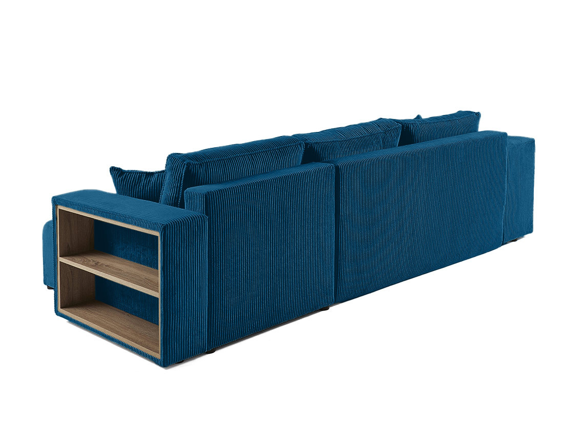 Canapé d'angle convertible en velours côtelé avec poufs Topaze