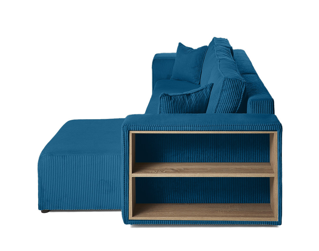 Canapé d'angle convertible en velours côtelé avec poufs Topaze