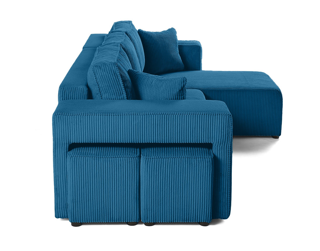 Canapé d'angle convertible en velours côtelé avec poufs Topaze