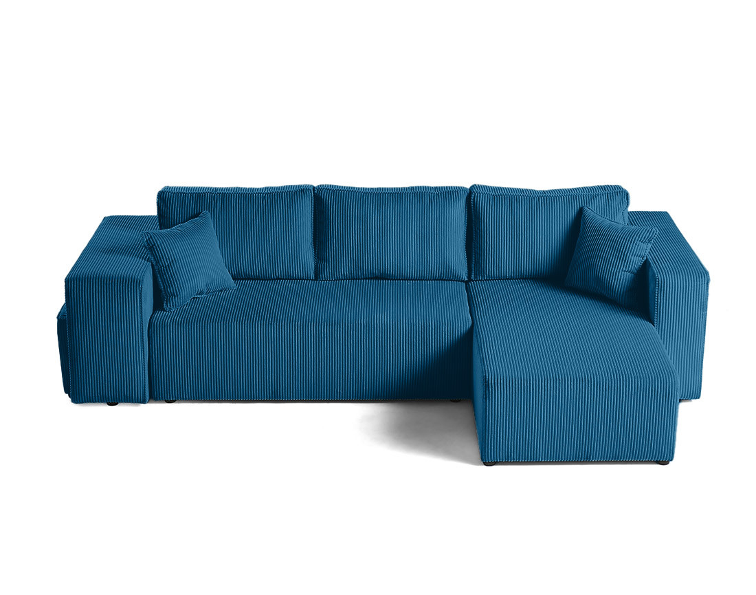 Canapé d'angle convertible en velours côtelé avec poufs Topaze