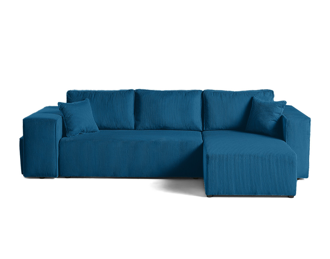 Canapé d'angle convertible en velours côtelé avec poufs Topaze