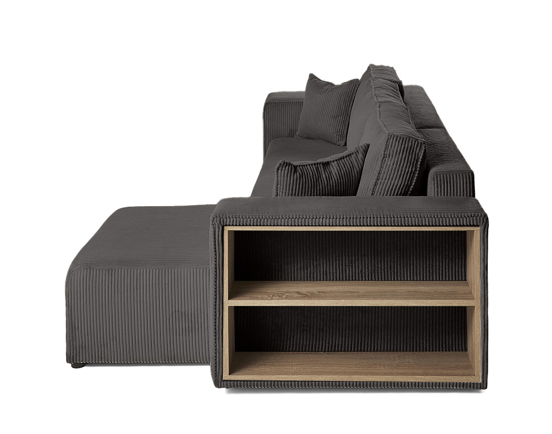 Canapé d'angle convertible en velours côtelé avec poufs Topaze