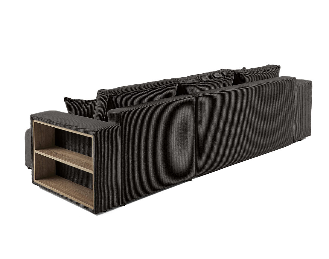 Canapé d'angle convertible en velours côtelé avec poufs Topaze