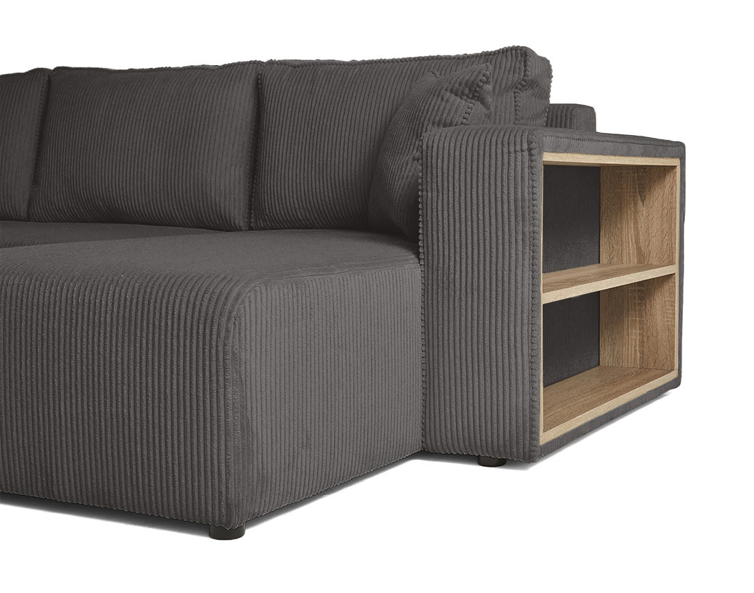 Canapé d'angle convertible en velours côtelé avec poufs Topaze