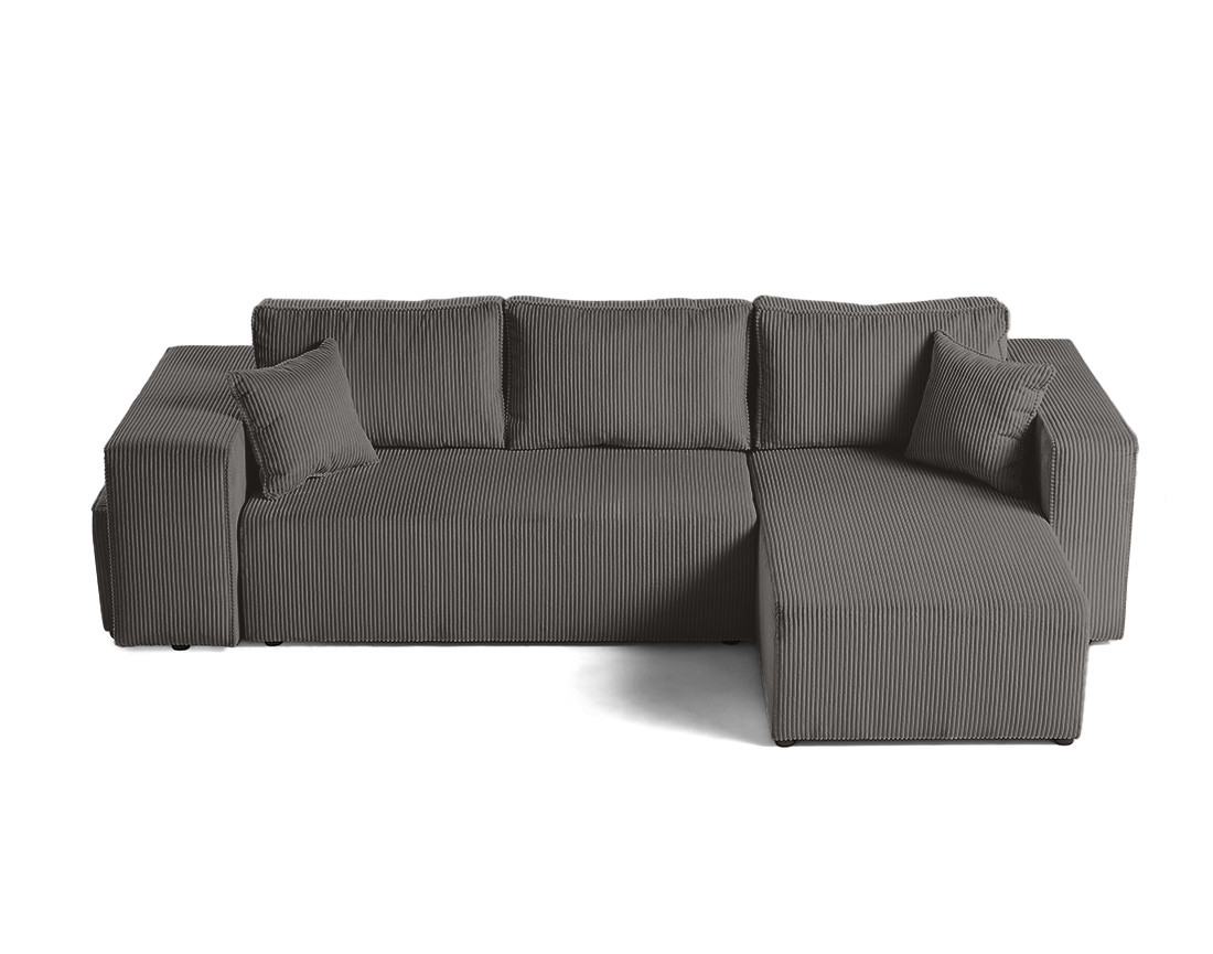 Canapé d'angle convertible en velours côtelé avec poufs Topaze