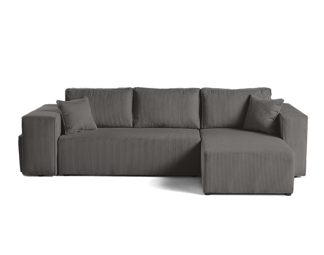 Canapé d'angle convertible en velours côtelé avec poufs Topaze