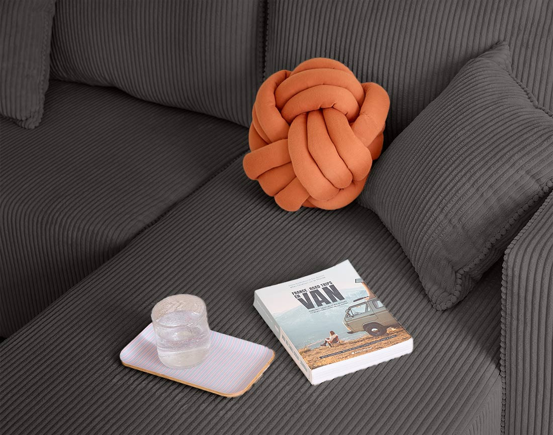 Canapé d'angle convertible en velours côtelé avec poufs Topaze