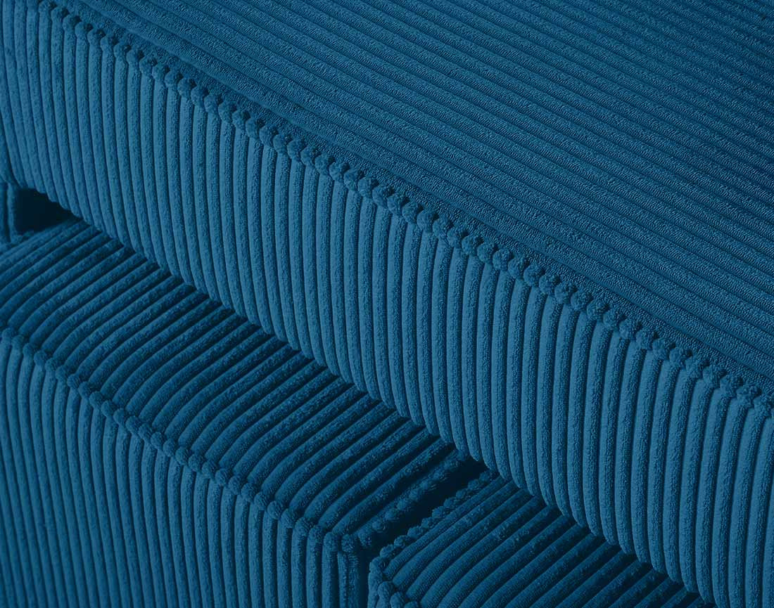 Canapé d'angle convertible en velours côtelé avec poufs Topaze