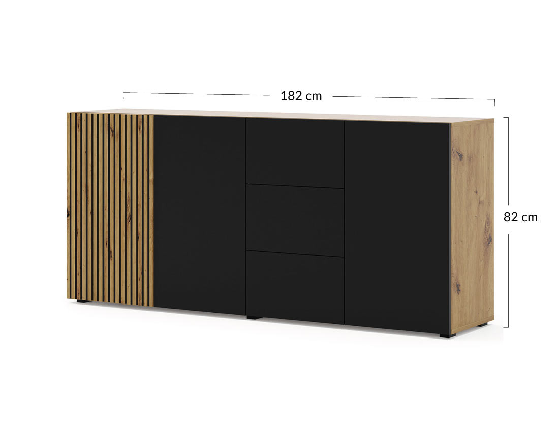 Buffet bas 3 tiroirs bois et noir 180 cm Ozzy