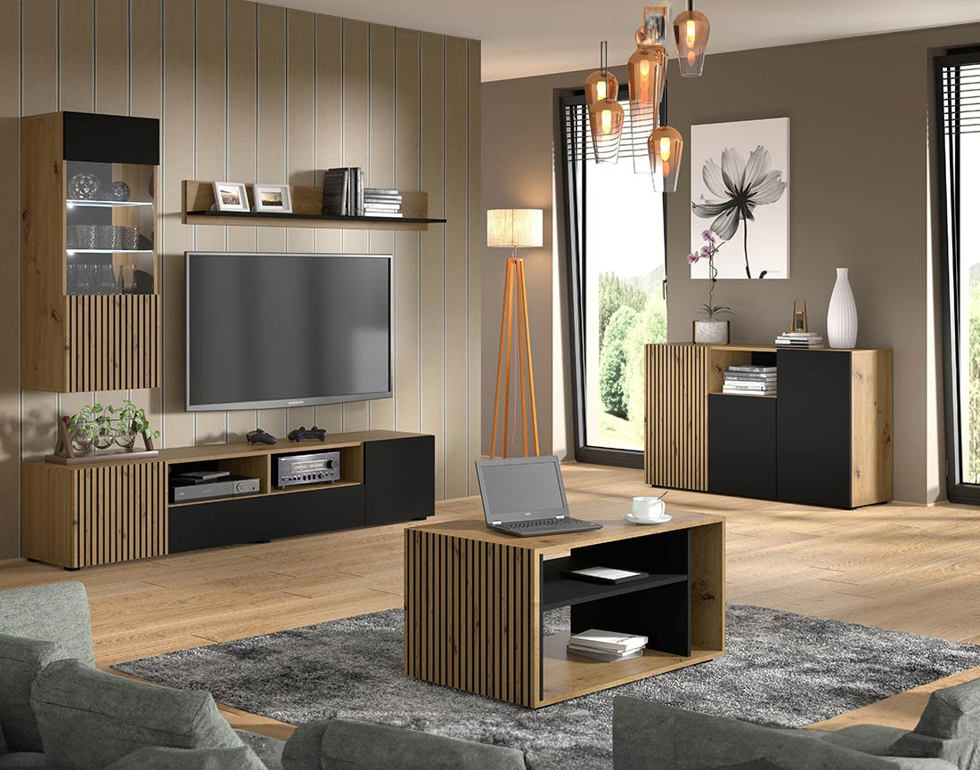 Buffet bas bois et noir 135 cm Ozzy