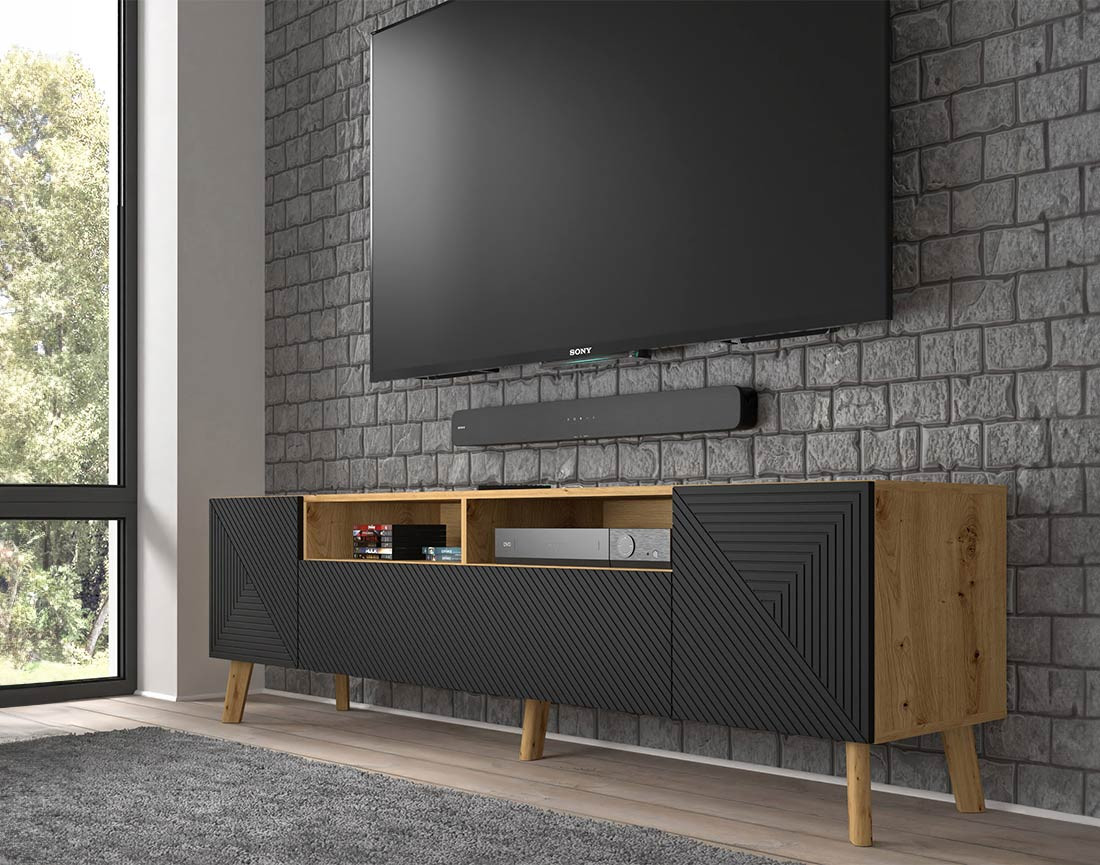 Meuble TV bois et noir 195 cm Velato