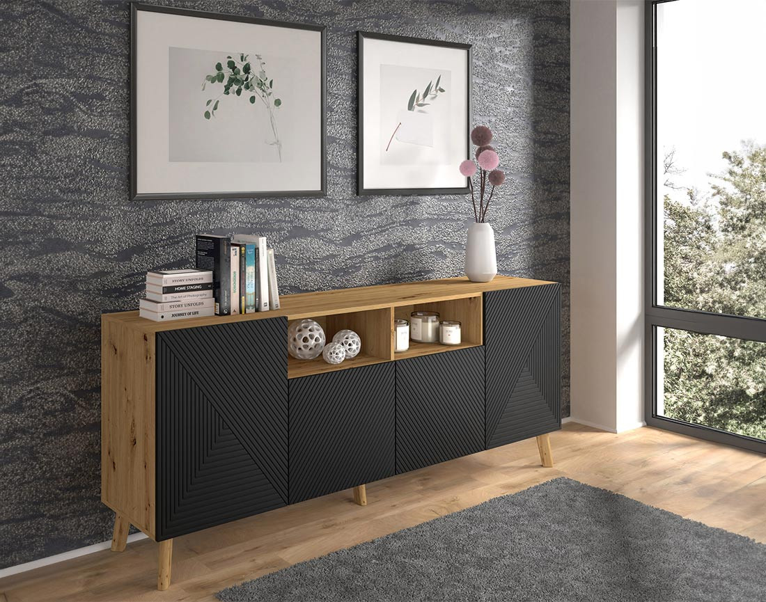 Buffet bas bois et noir 195 cm Velato