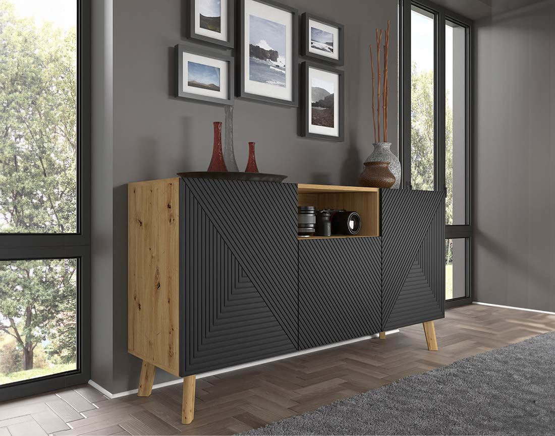 Buffet bas bois et noir 146 cm Velato