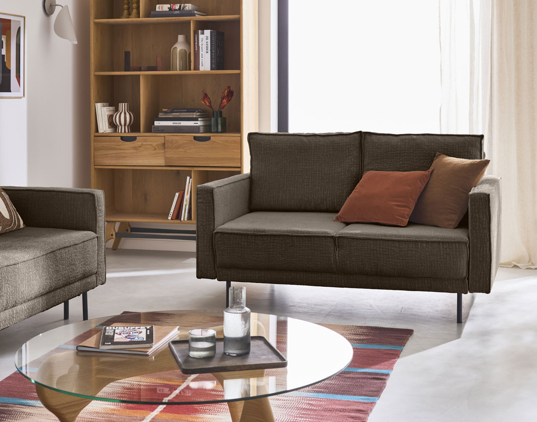 Canapé droit 2 places en tissu velours relief Charlie