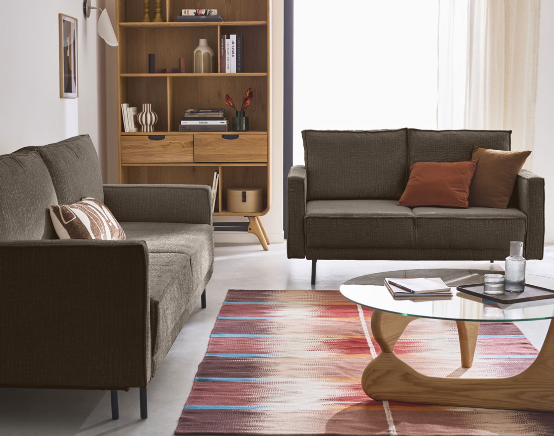 Canapé droit 2 places en tissu velours relief Charlie