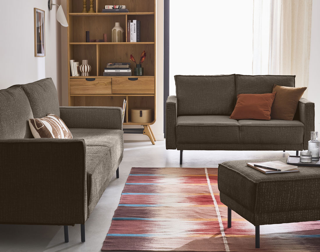 Canapé droit 2 places en tissu velours relief Charlie