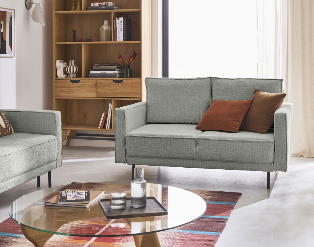 Canapé droit 2 places en tissu velours relief Charlie