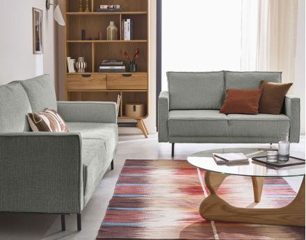 Canapé droit 2 places en tissu velours relief Charlie