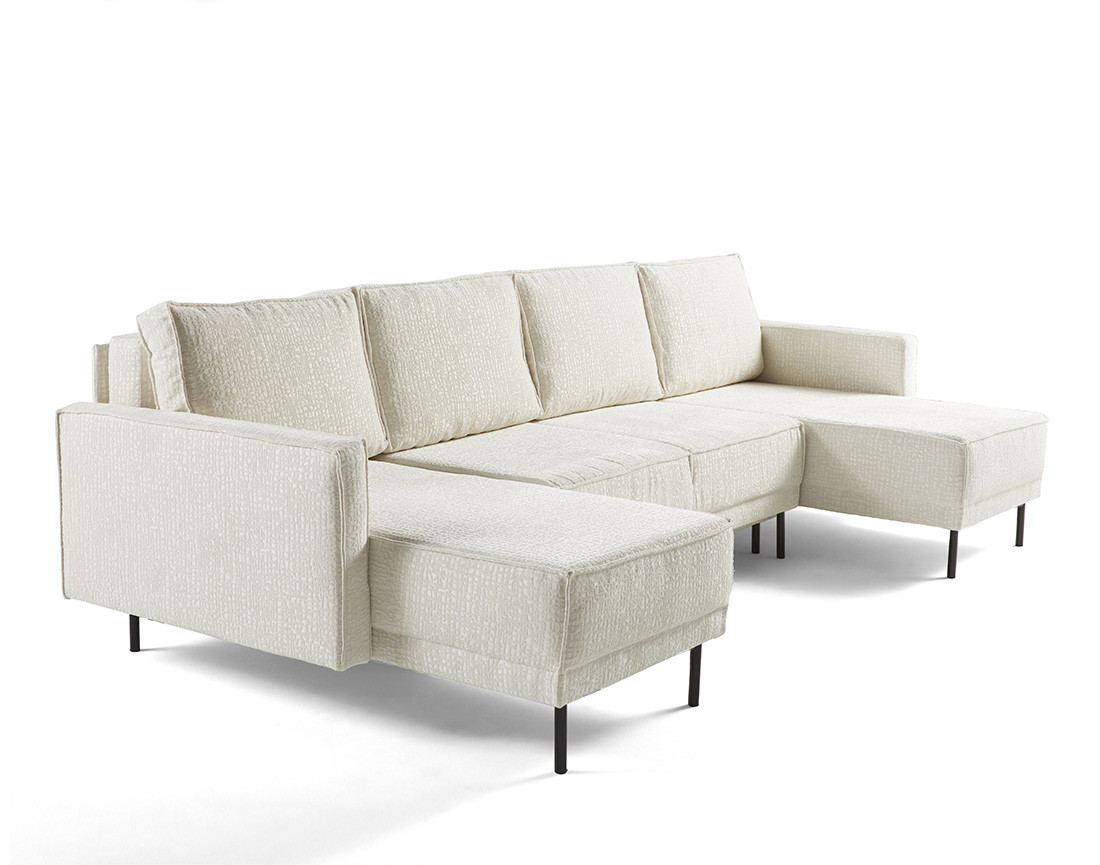 Canapé panoramique convertible coffre en tissu velours relief Charlie