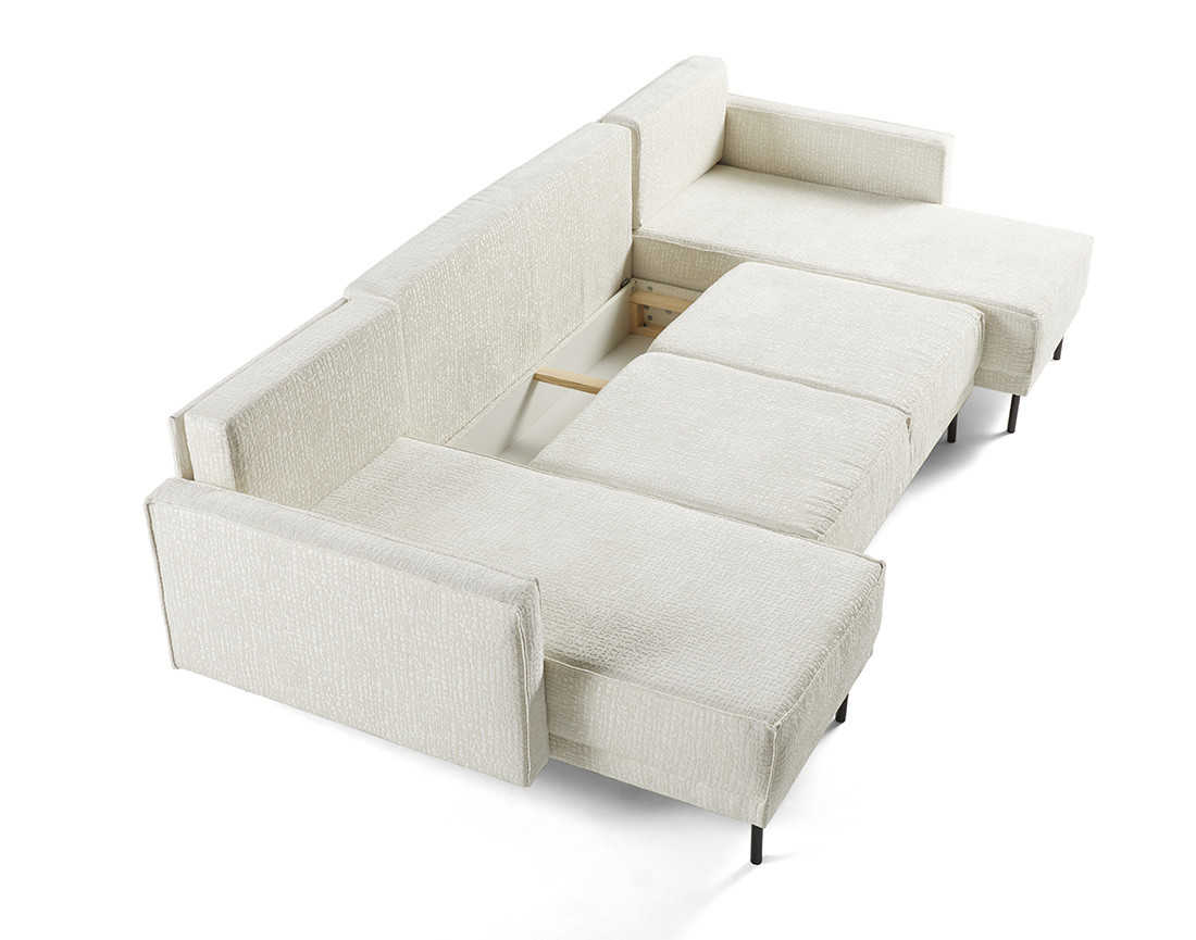 Canapé panoramique convertible coffre en tissu velours relief Charlie