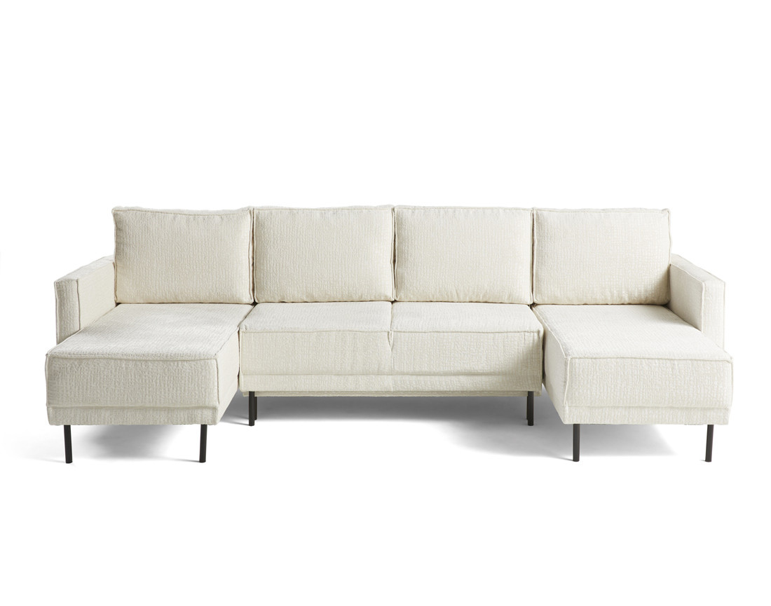 Canapé panoramique convertible coffre en tissu velours relief Charlie