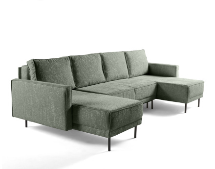 Canapé panoramique convertible coffre en tissu velours relief Charlie