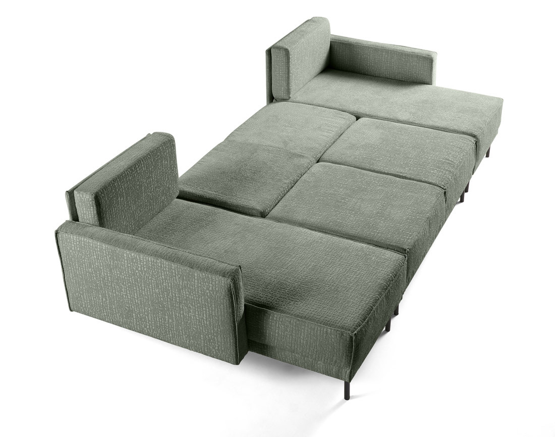 Canapé panoramique convertible coffre en tissu velours relief Charlie