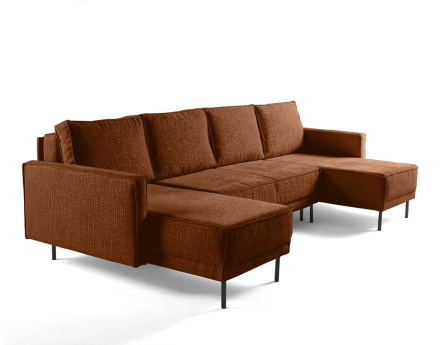 Canapé panoramique convertible coffre en tissu velours relief Charlie