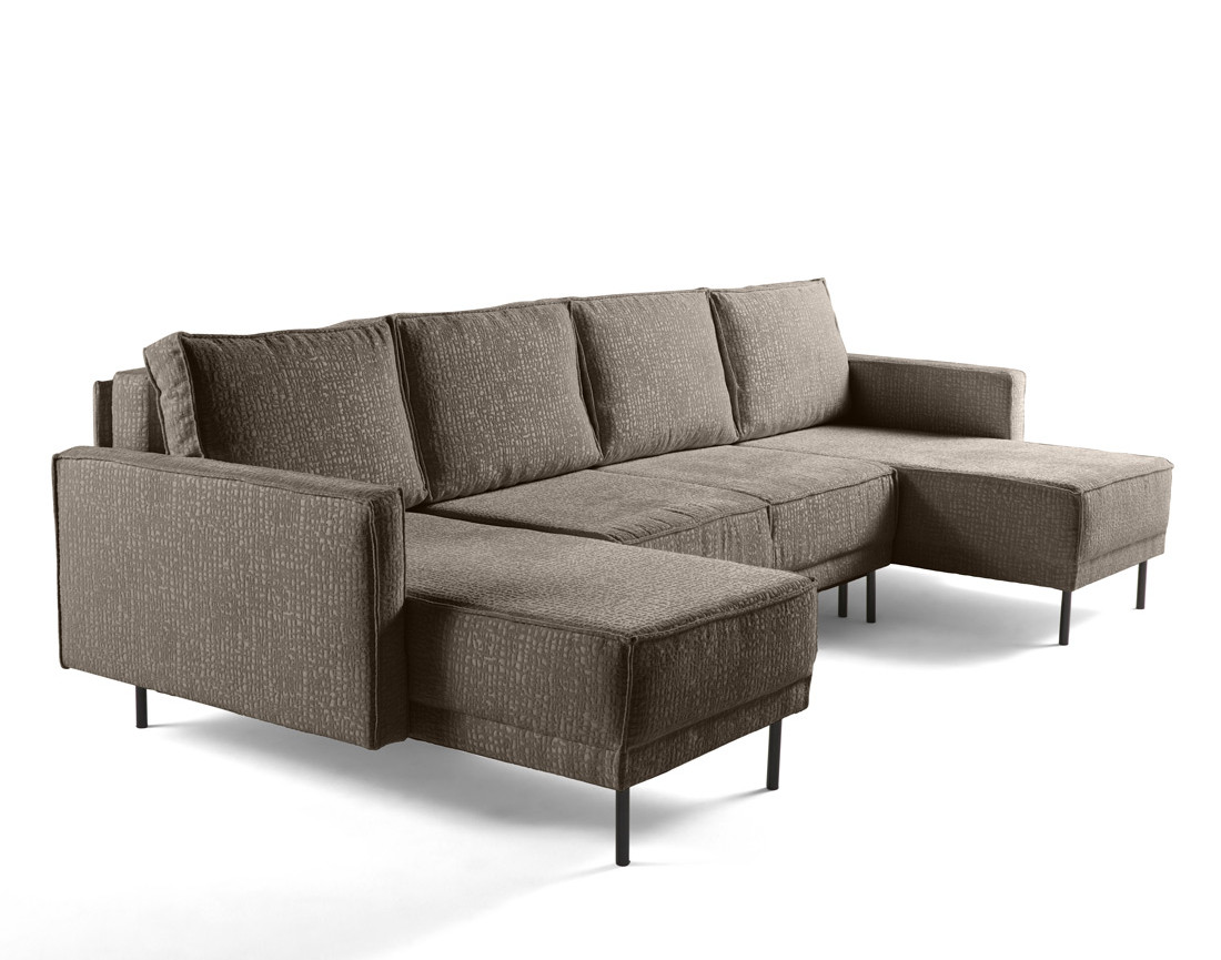 Canapé panoramique convertible coffre en tissu velours relief Charlie