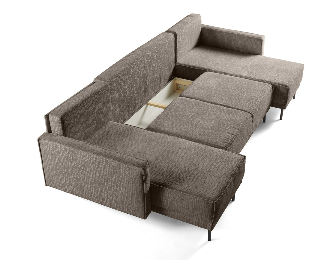 Canapé panoramique convertible coffre en tissu velours relief Charlie