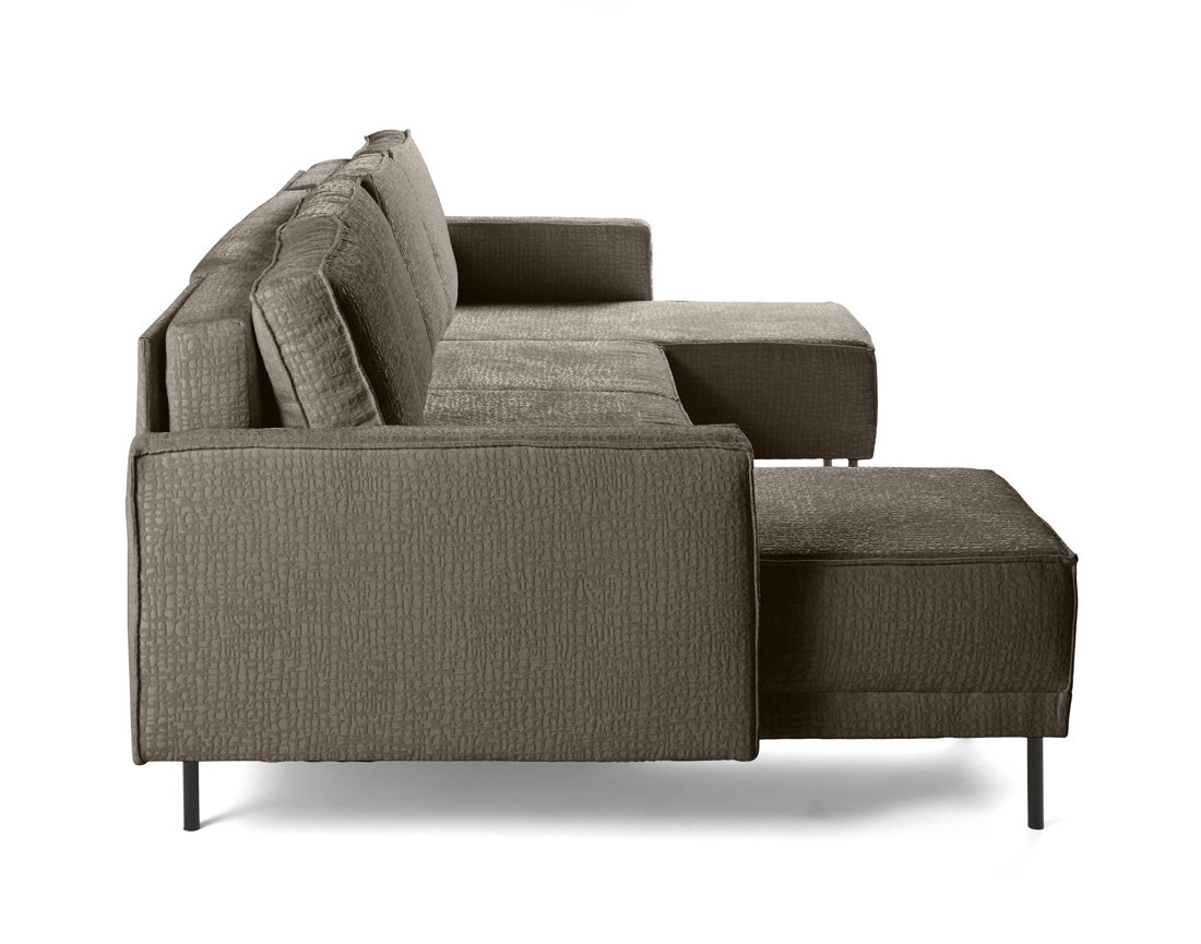 Canapé panoramique convertible coffre en tissu velours relief Charlie