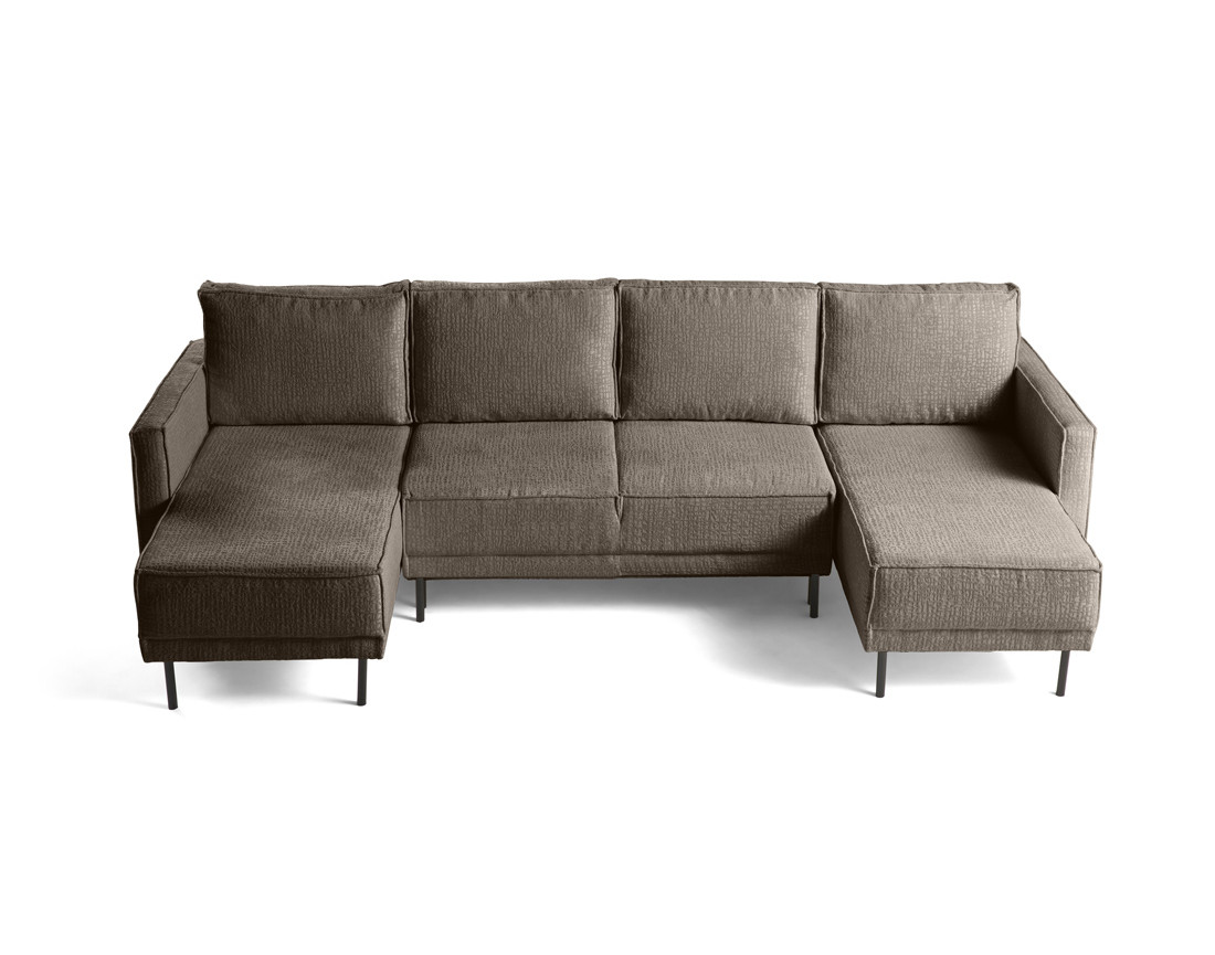 Canapé panoramique convertible coffre en tissu velours relief Charlie