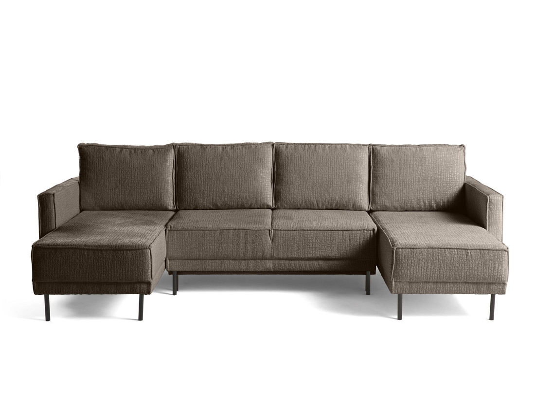 Canapé panoramique convertible coffre en tissu velours relief Charlie