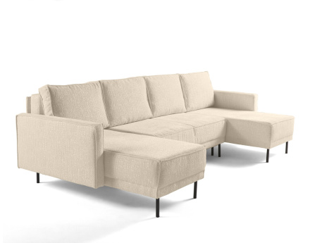 Canapé panoramique convertible coffre en tissu velours relief Charlie