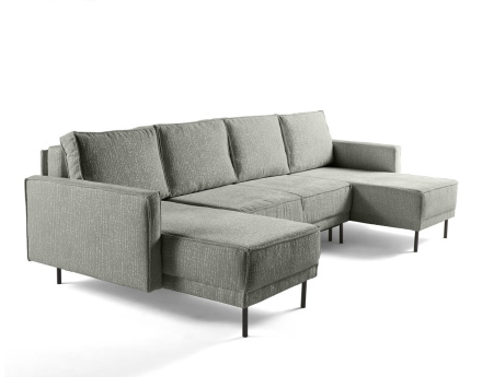 Canapé panoramique convertible coffre en tissu velours relief Charlie