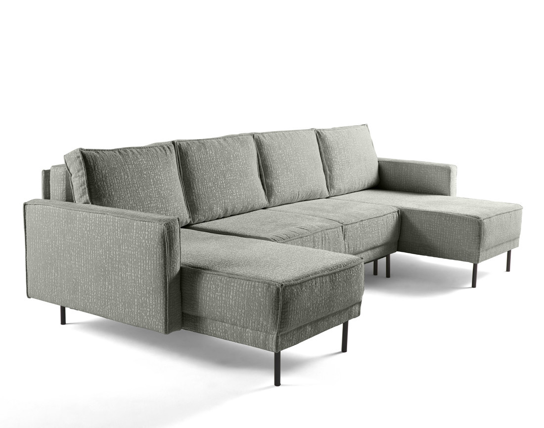 Canapé panoramique convertible coffre en tissu velours relief Charlie