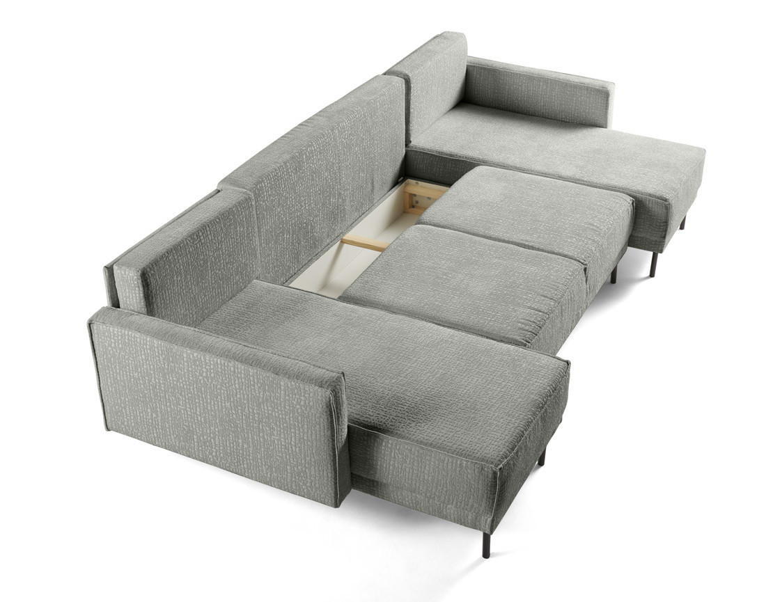 Canapé panoramique convertible coffre en tissu velours relief Charlie