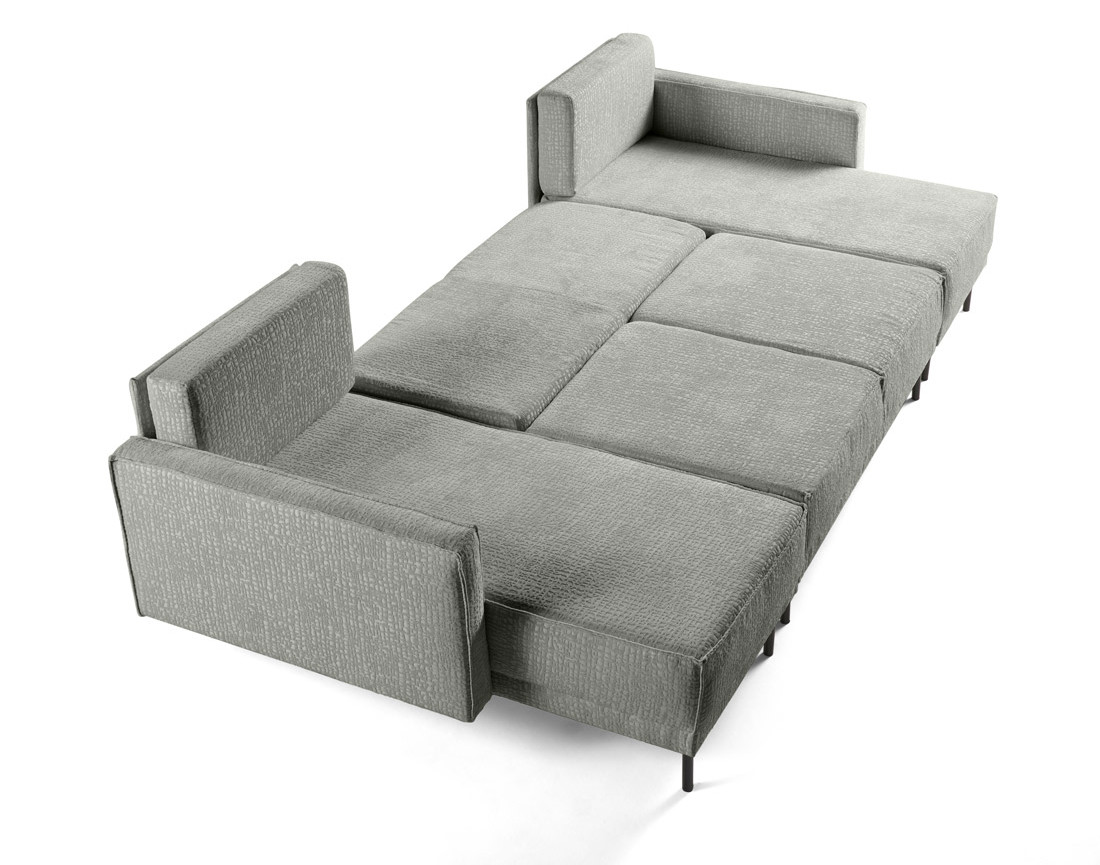 Canapé panoramique convertible coffre en tissu velours relief Charlie