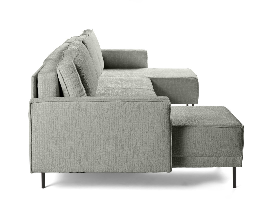 Canapé panoramique convertible coffre en tissu velours relief Charlie