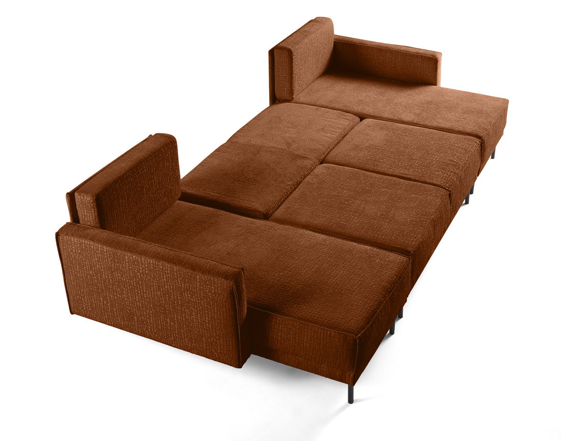 Canapé panoramique convertible coffre en tissu velours relief Charlie