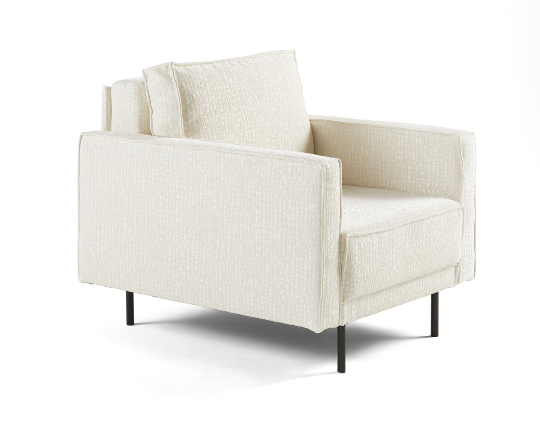 Fauteuil pieds hauts en tissu velours relief Charlie