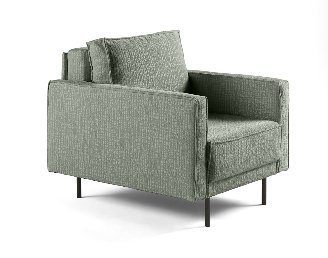 Fauteuil pieds hauts en tissu velours relief Charlie