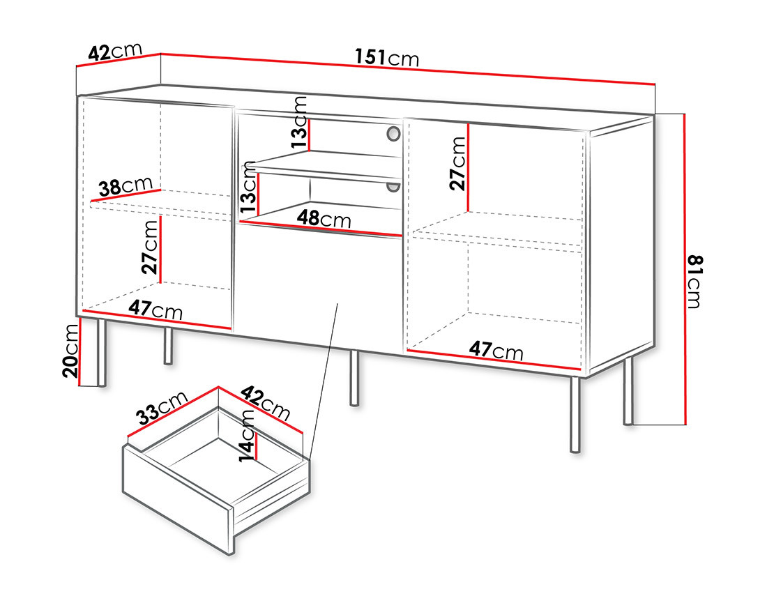 Buffet bas bois 150 cm Franco