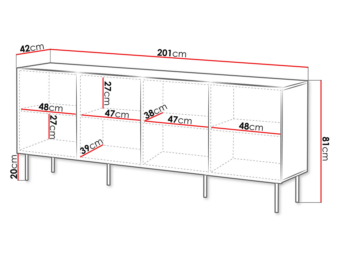 Buffet bas bois 4 portes 200 cm Franco