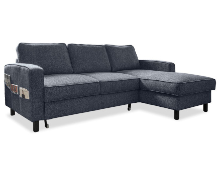 Canapé d'angle droit 4 places convertible avec coffre en tissu Molly